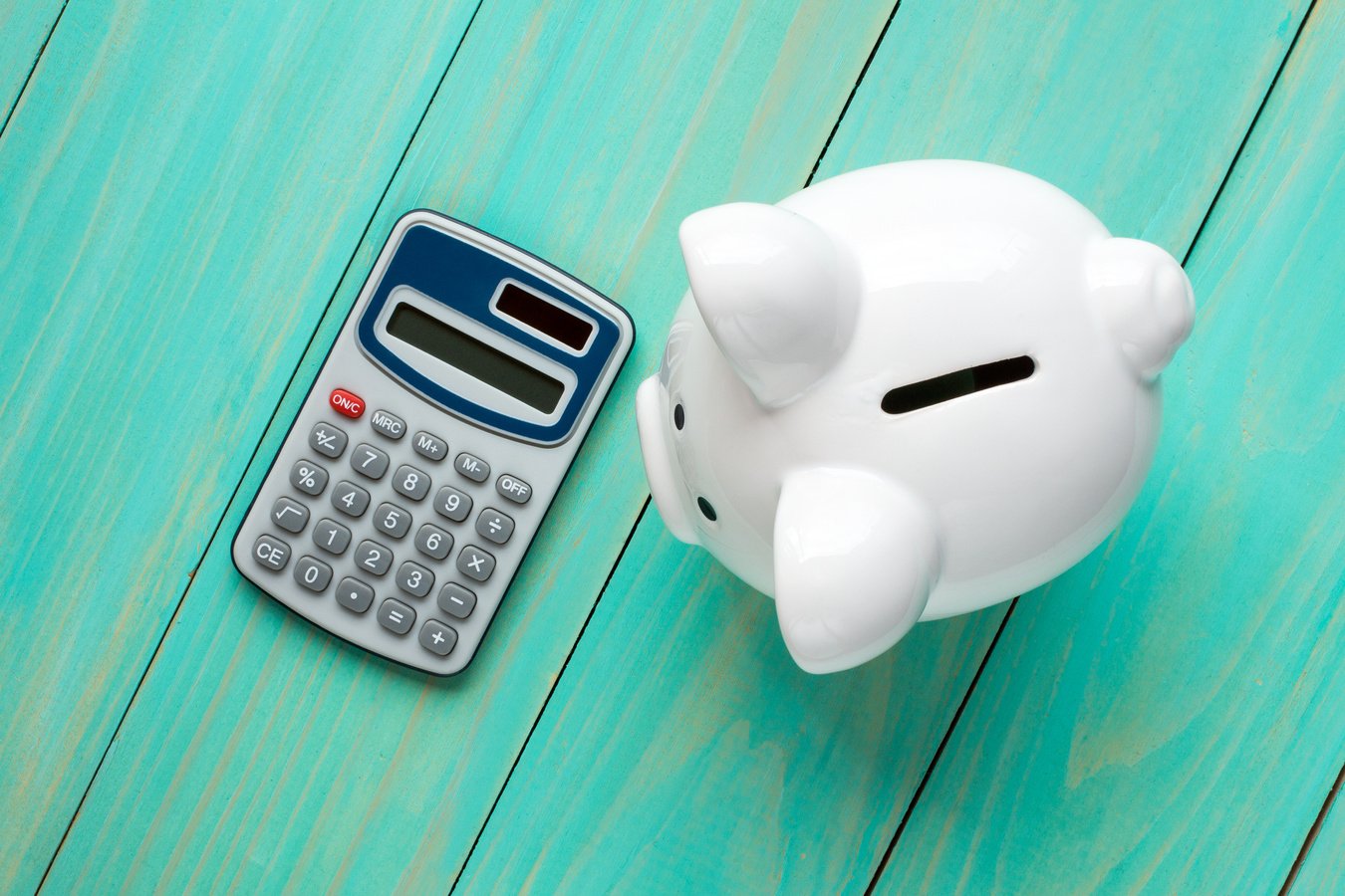 Piggy Bank and Calculator,Top View